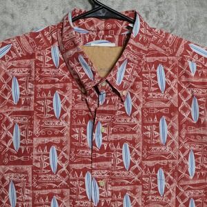 Reyn Spooner Shirt Mens 2XL Red Short Sleeve Hawaiian Surf Board Beach Casual